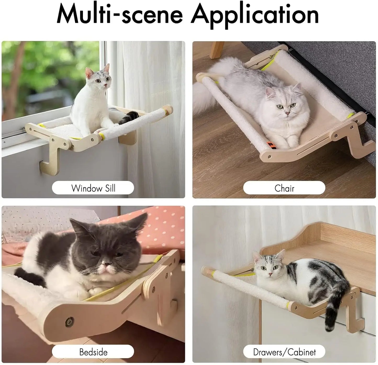 Cat Window Perch Lounge Mount Hammock  Bed Shelves f Drilling No Suction Cup Large Beige