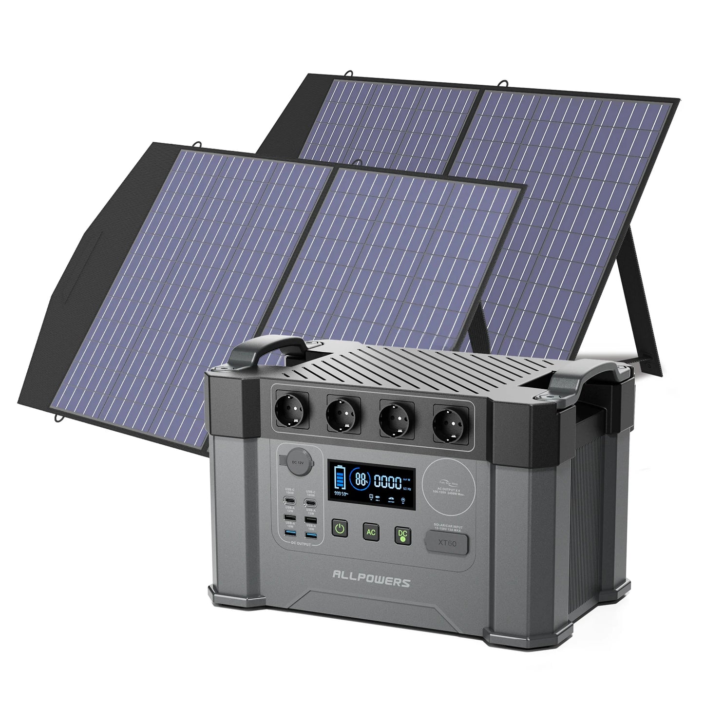 S2000 Pro Outdoor Generator 2400W MPPT Power Station,4X100W  Folable Solar Panels,RV Camping, Home