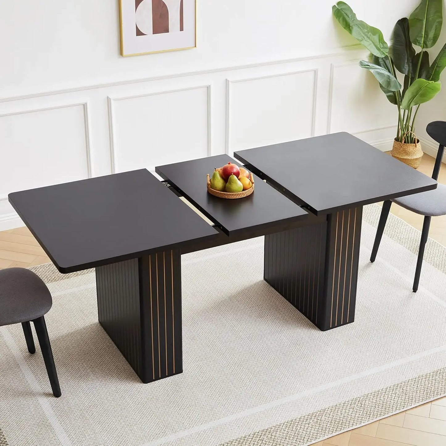 41 in-78 in Extendable Dining Room Table, 4-8, Round Expandable Table, Fluted Base, Modern Farmhouse