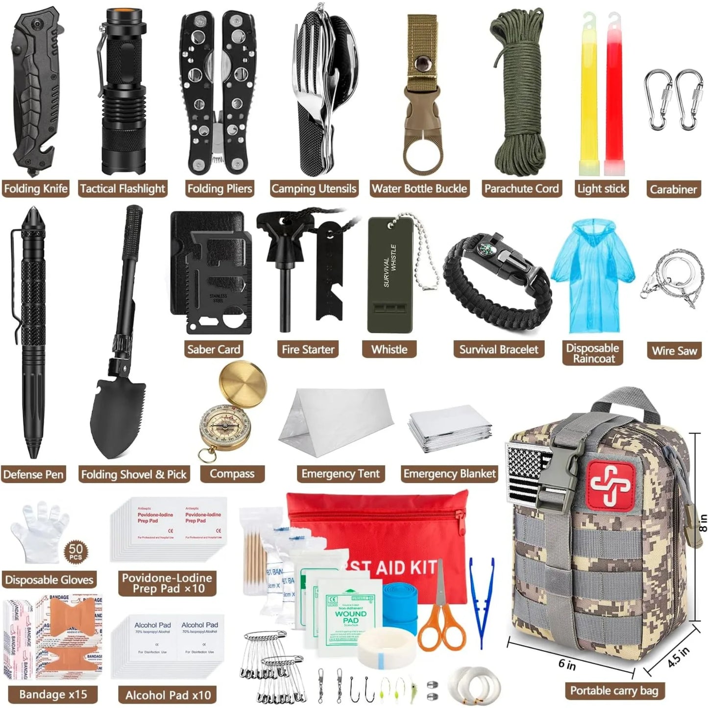 238Pcs Emergency Survival Kit, Professional Tool,Tactical Pouch and Emergency Tent for Earthquake