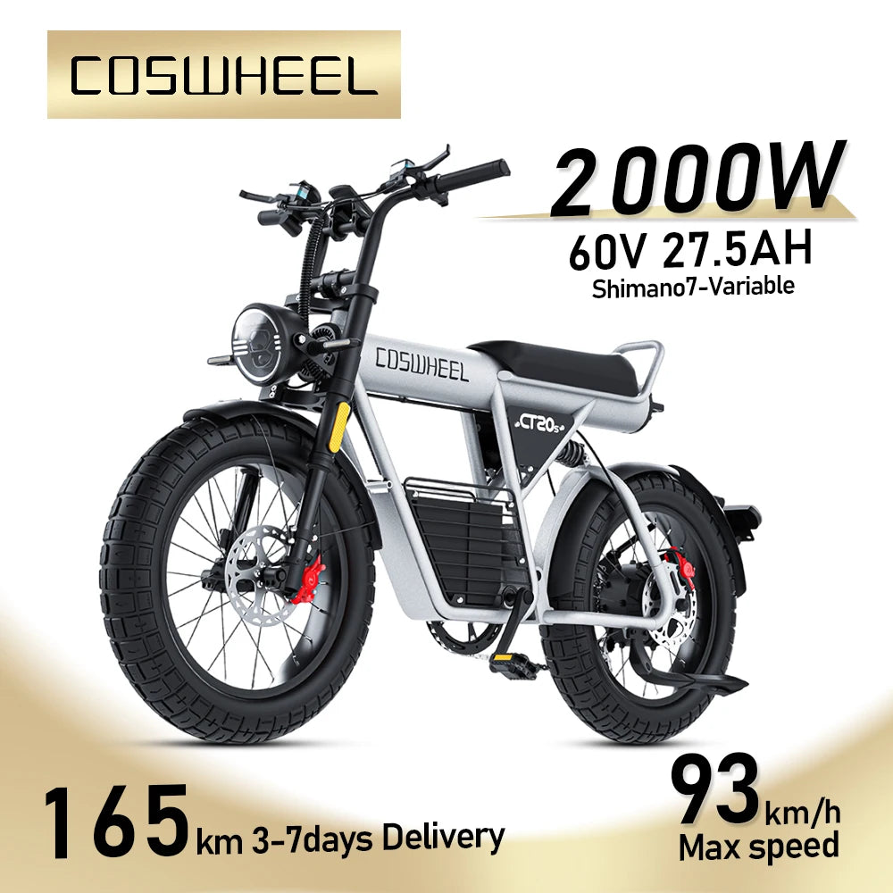 Electric Bike CT20S 2000W Motorcyle 20 Inch Fat Tire ,60V 27.5AH Bikes Adult