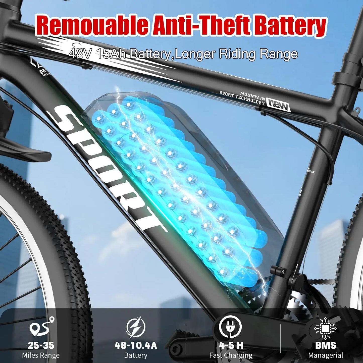 E-Bike, Adults, 750W Electric Mountain Bike, 7-Speed, Front Suspension, 20 mph Folding Bike 40 Mile