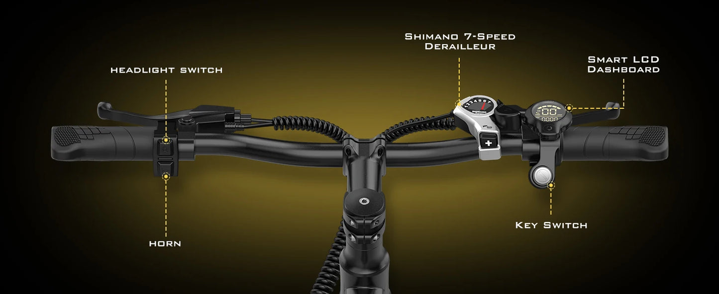 26'' E-Bike, Adults,750W Peak Motor Mountain,22MPH, upto45 Miles,7-Speed,Removable Battery