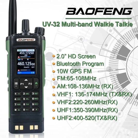 GPS Walkies Talkie AM FM Long Range Bluetooth Program10W Wireless Copy Frequency 1000CH 2-Way Radio