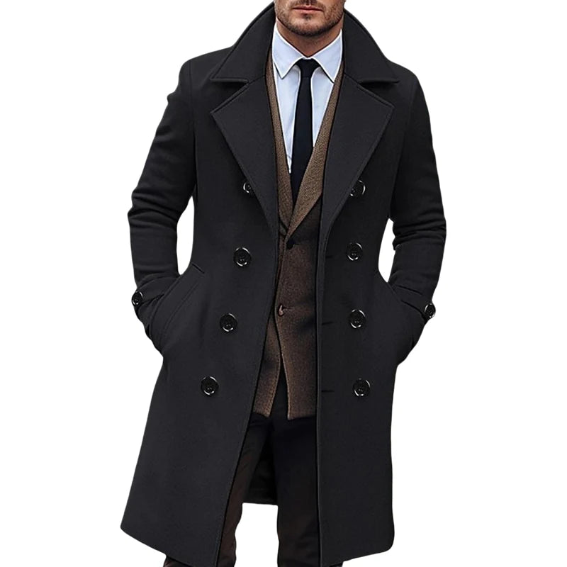 Classic Wool Blend Peacoat with Notched Lapel and Button Closure for Men s Winter Fashion Outerwear