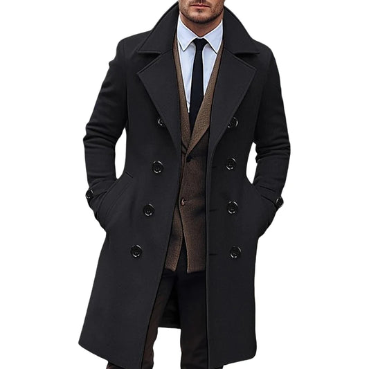 Classic Wool Blend Peacoat with Notched Lapel and Button Closure for Men s Winter Fashion Outerwear