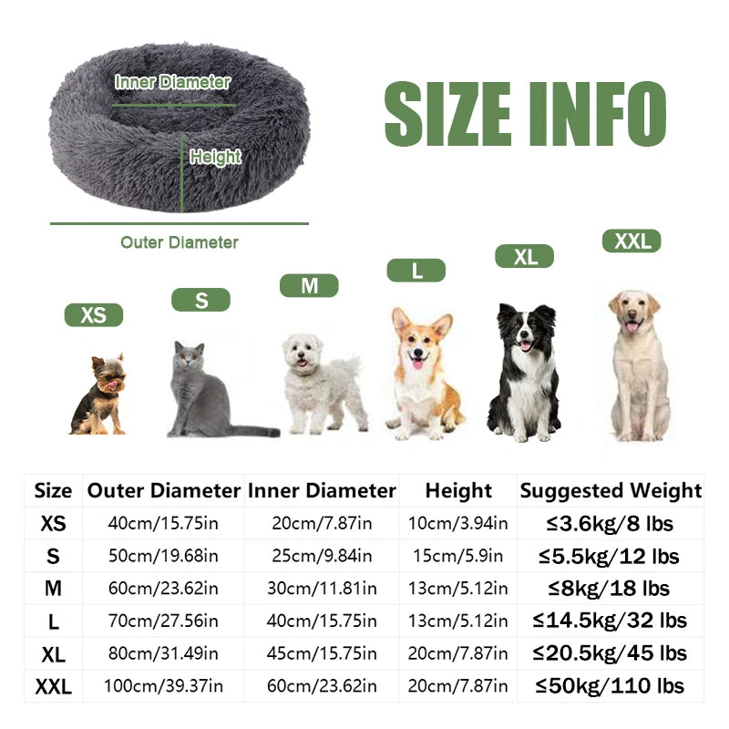40-100cm Fluffy Pets Beds Large Round Super Warm Soft Cat Plush Nest