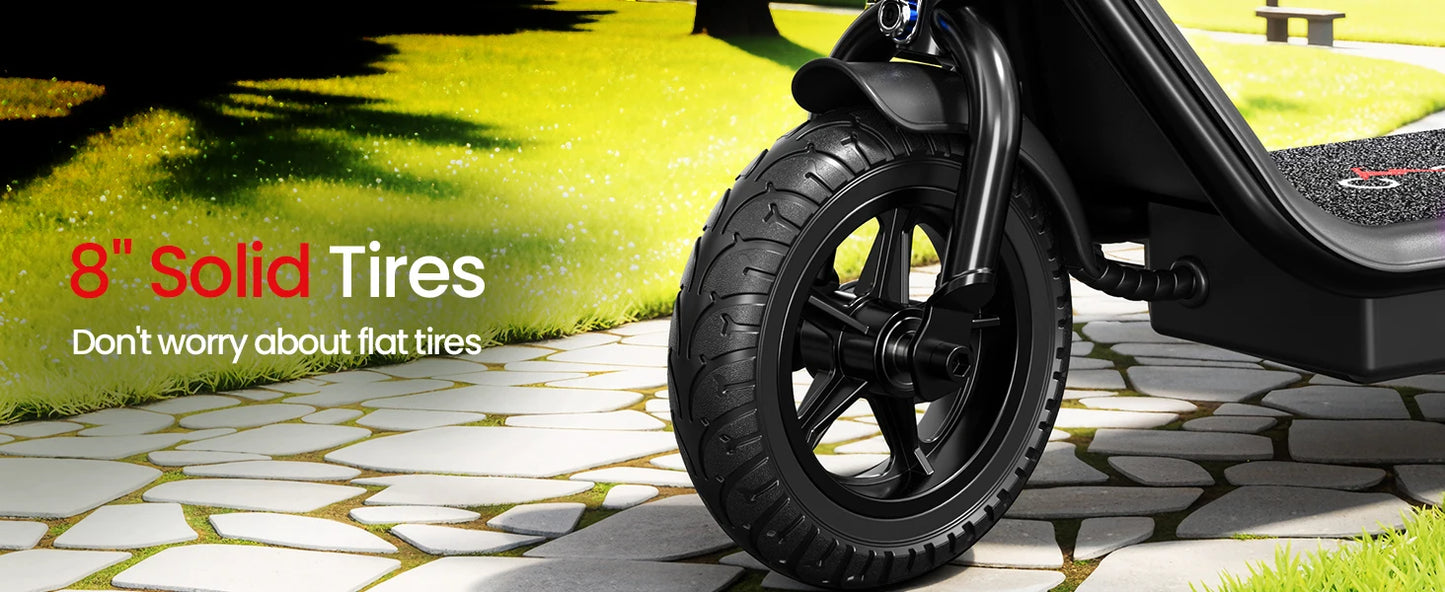 Kids E-Scooter, Blue tooth Speaker Foldable Design Seat, Basket LED Light Strip 11MPH Speed 132lbs