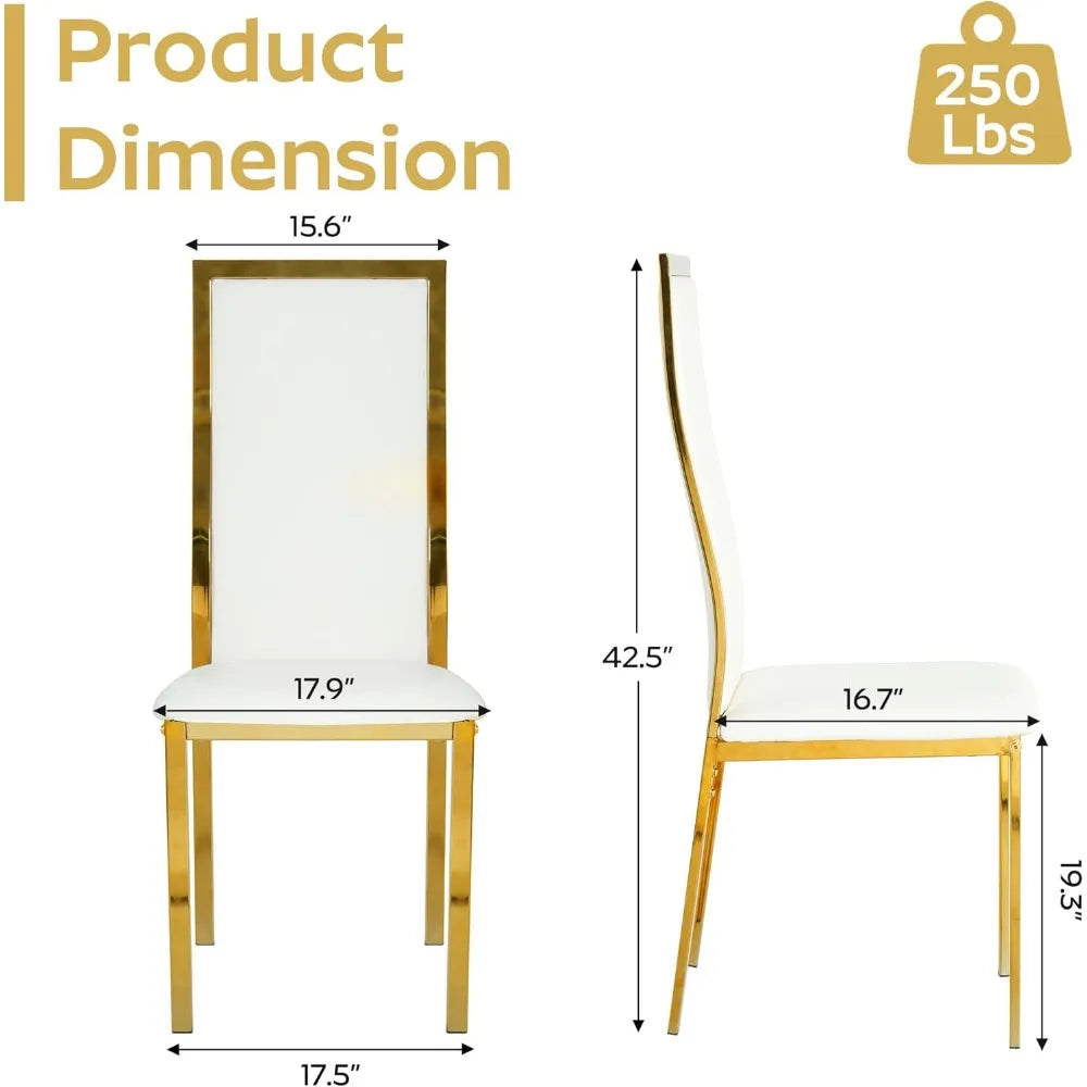 Modern Dining Chairs Set of 4 White Faux Leather w/Chrome,Curved High Back, Cloud Cushioning, Mid-Ce