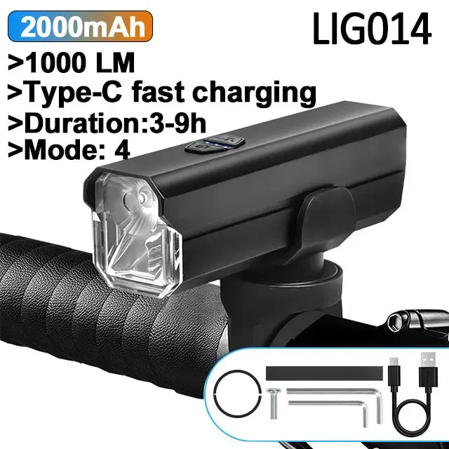 5000mAh Bicycle Lighting IPX6 Flashlight Aluminum Headlight Type-C Charging MTB Bicycle Accessories
