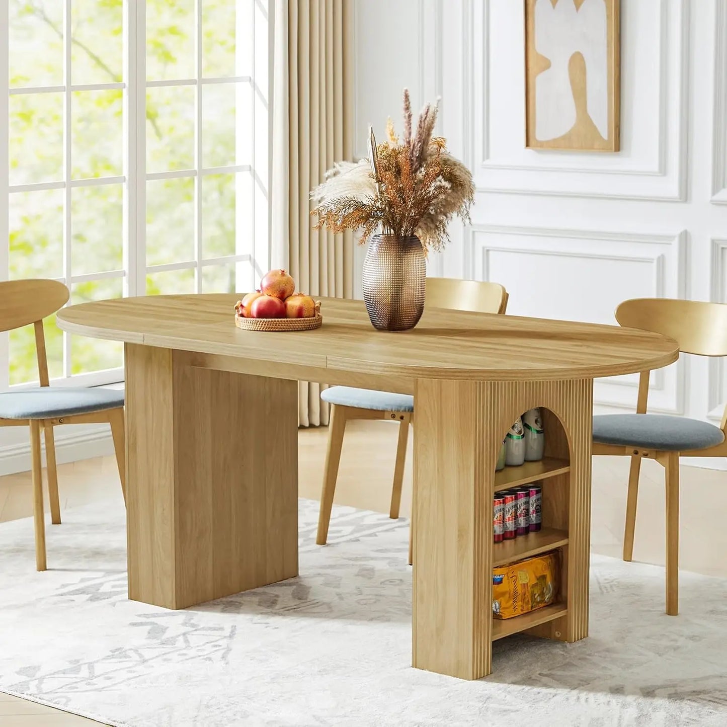 41 in-78 in Extendable Dining Room Table, 4-8, Round Expandable Table, Fluted Base, Modern Farmhouse