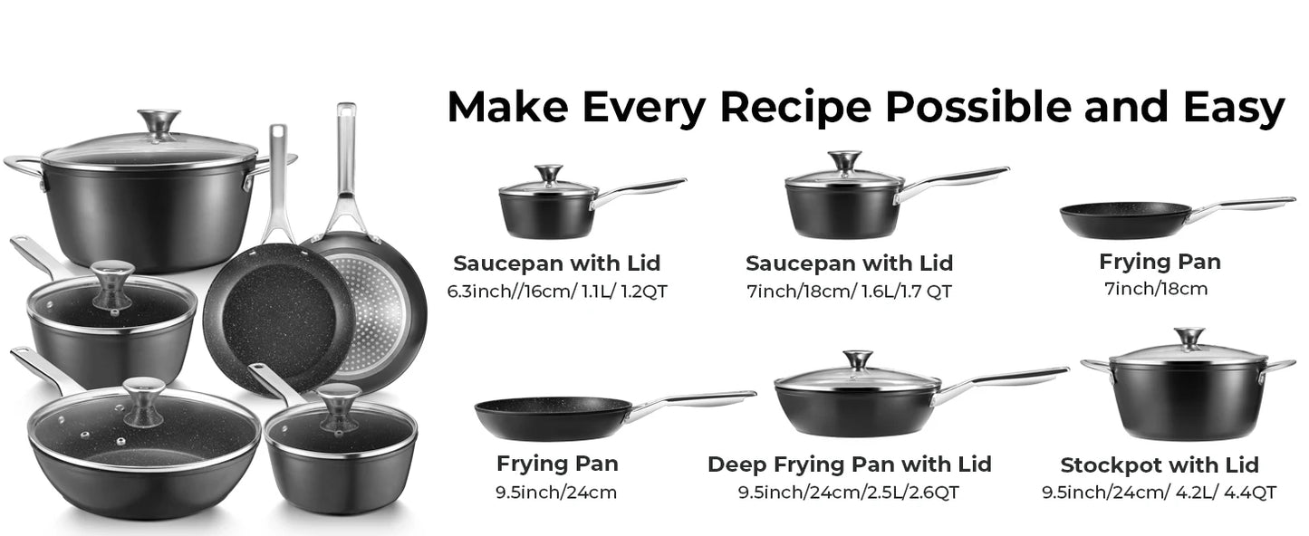 Induction Cookware Nonstick, 10-Piece, BEZIA Pots, Pans Set, Induction Cooktop, CompatibleAll Stoves