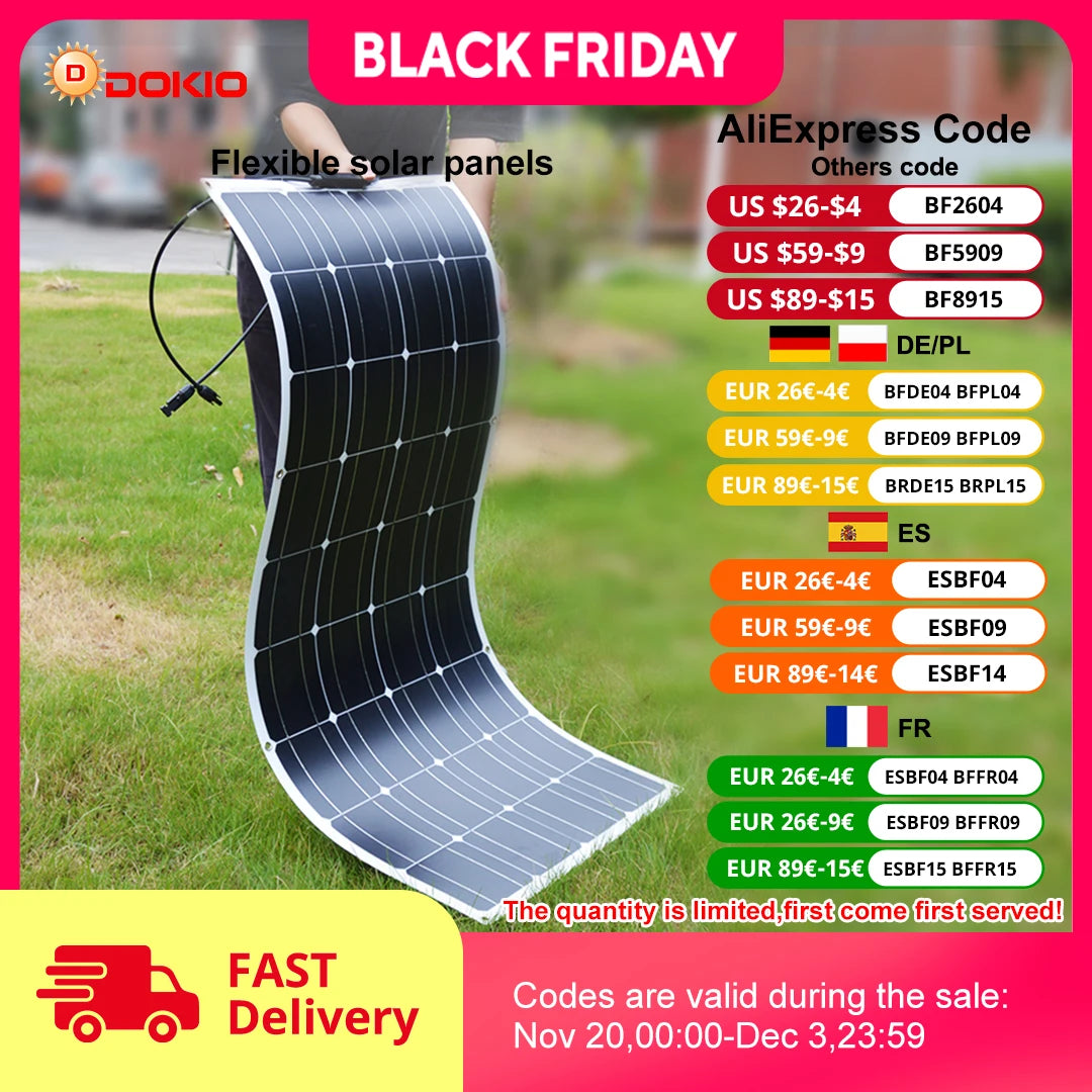 18V 100W/200W/400W Flexible Solar Panels Waterproof Monocrystalline S Camping RV Home Charge 12V