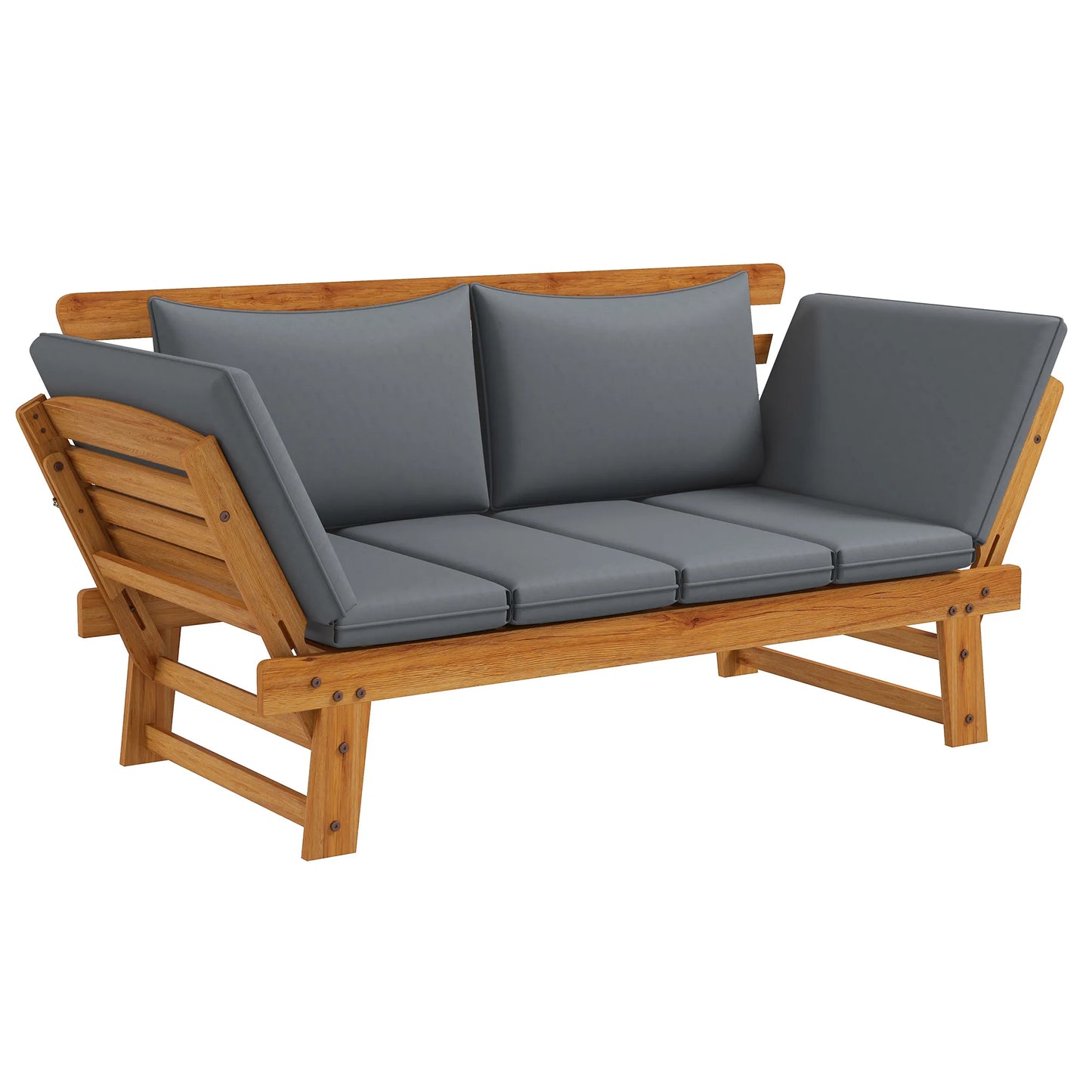 Outsunny Wooden Garden Bench for Outdoor w/ Cushions, Patio Loveseat, Gray