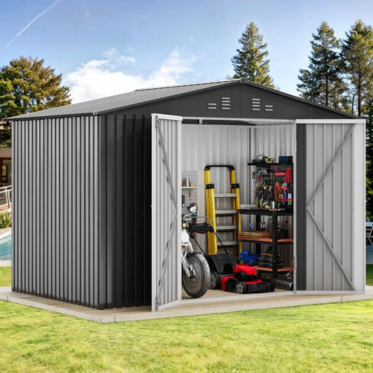 Outdoor Metal  Storage Shed, Sturdy Weatherproof Secure Door and Ventilation for Equipment, Mowers