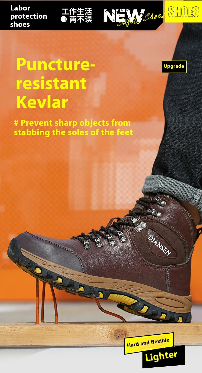 Waterproof Leather Indestructible Men Work Safety Boots Outdoor Anti-smash Anti-puncture Male