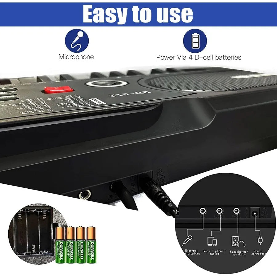 61 Key Portable Electronic piano Beginners,Builtin Speakers Microphone Adjustable Sheet Music Stand