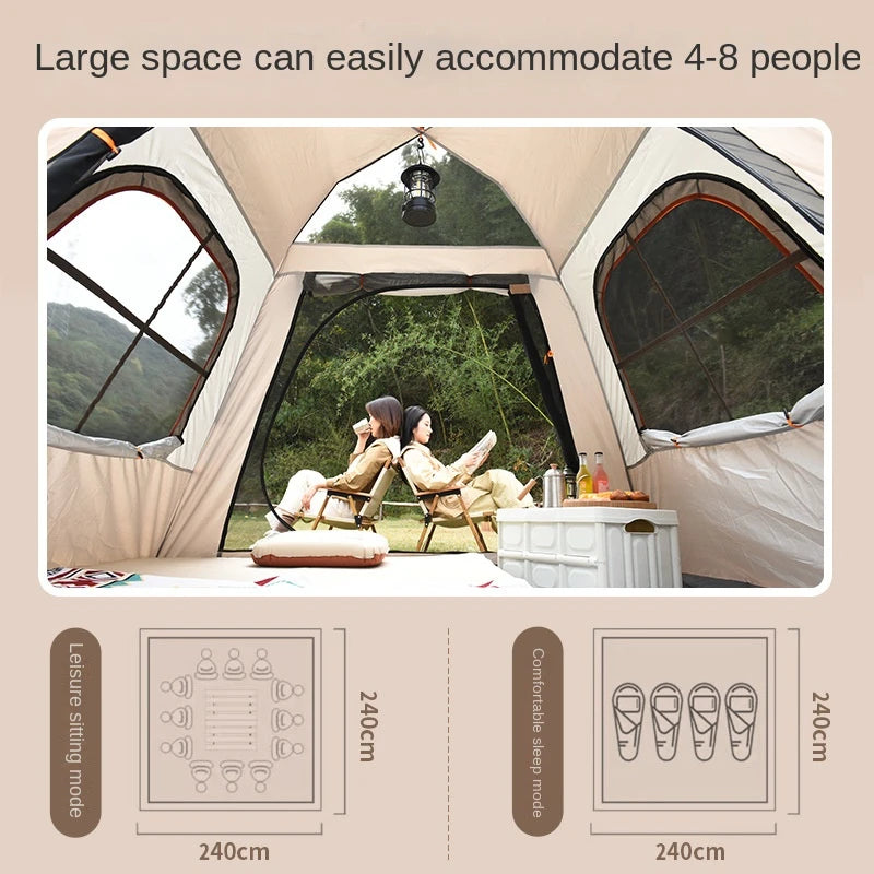 Portable Automatic Pole With Two Doors Two Windows With Canopy double-layer Waterproof Anti-UV Shade