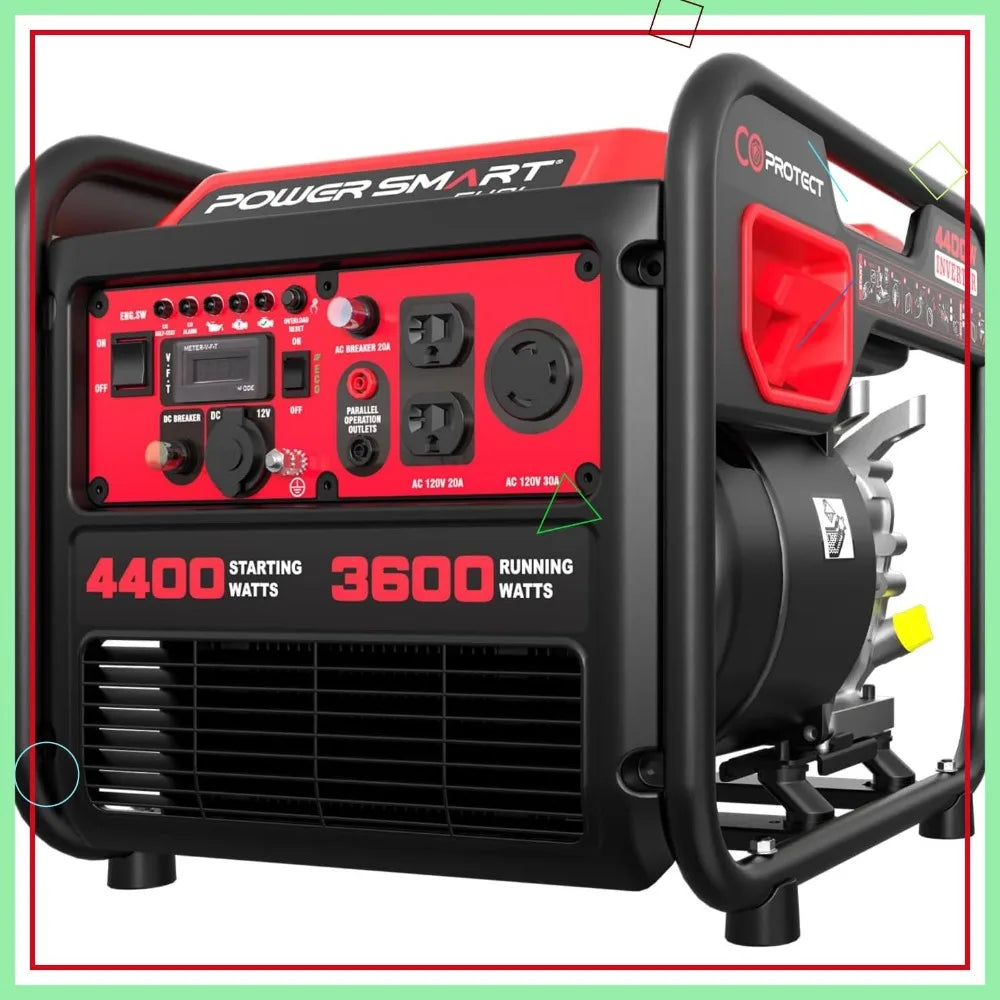 4400W Portable Inverter Generator, GAS Power, CO Sensor, Quiet-Lightweight,Home Backup, RV NOT SOLAR