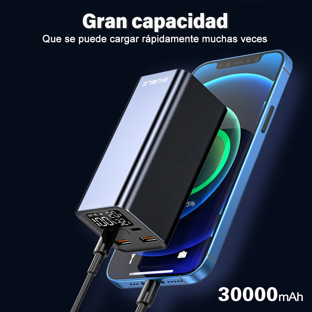 65W Mobile Power Bank 30000mAh Type-C Plug Fast Charging FCP SCP,Portable External Charge phones