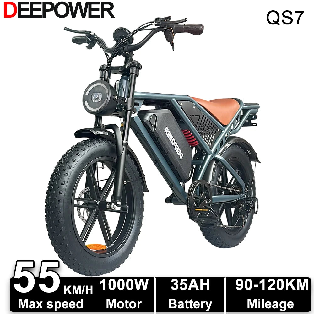 E-Bike QS7 1000W 48V 60AH 20 Inch Fat Tire, Adults Mountain Off-Road Dual Batteries E-Bicycle