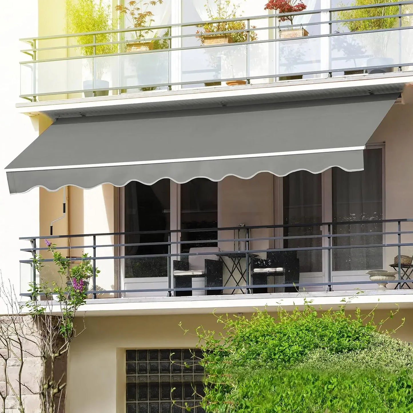 12'x10' Retractable Terrace Awning, Deck Outdoor Shelter,Hand Crank, 120" Projection, Outdoor Awning