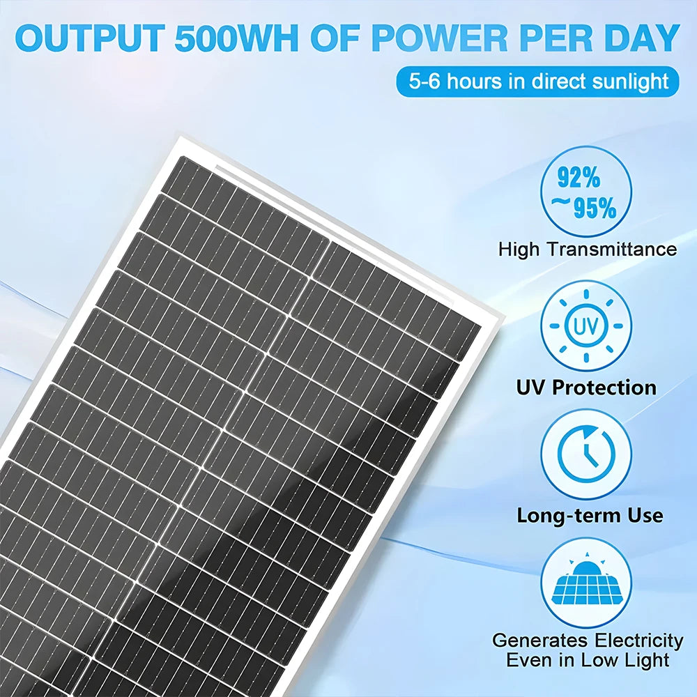 200W/100W 12V 12BB Monocrystalline Solar Panel High Efficiency Module Charge Battery for RV Trailer+