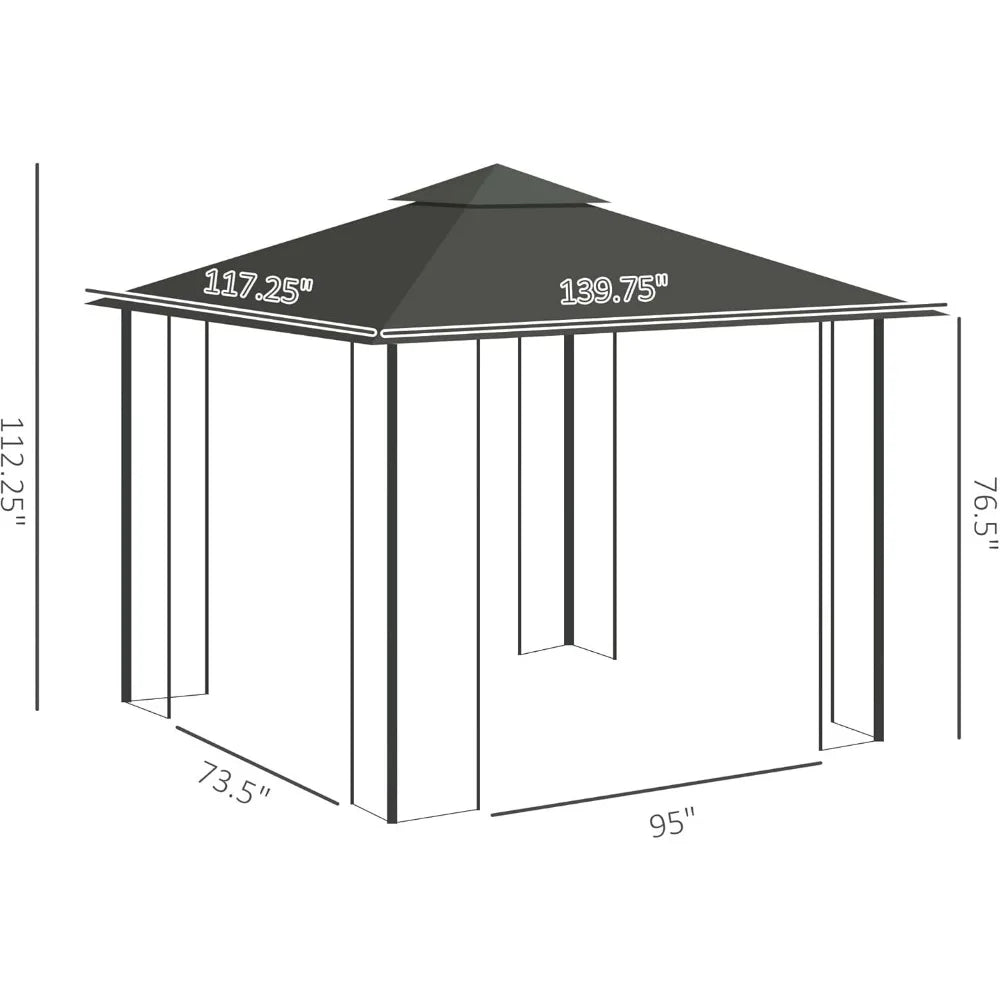 10' x 10' Metal Patio Gazebo, Double Roof Outdoor Canopy Shelter with Tree Motifs Corners,Netting,