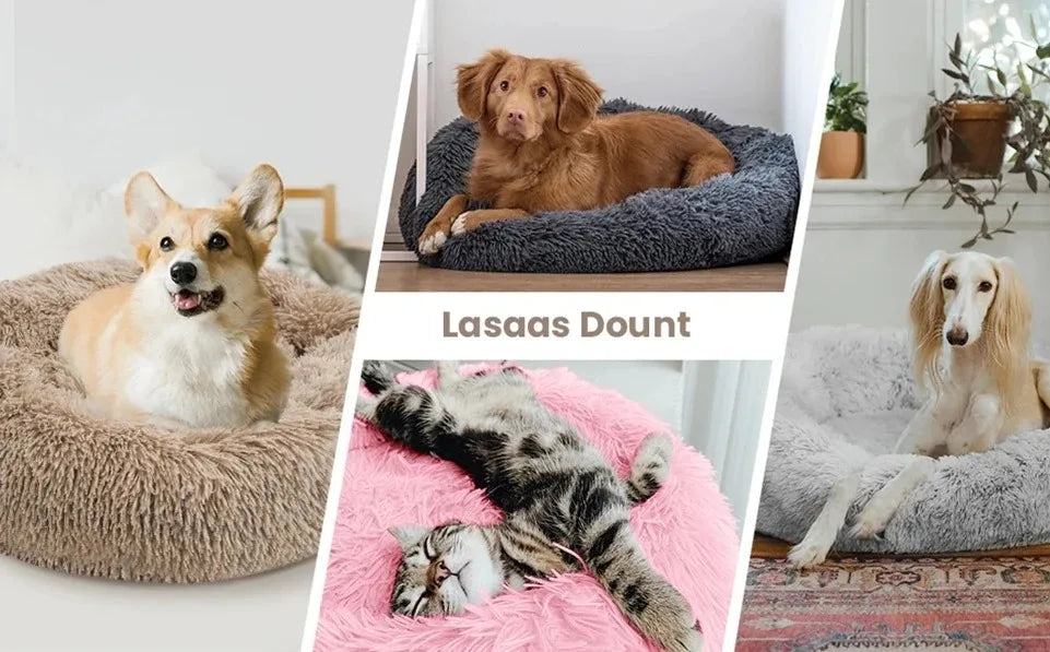 Round Dog/ Cat Bed Plush Basket Washable Pet Bed for Small Medium pet