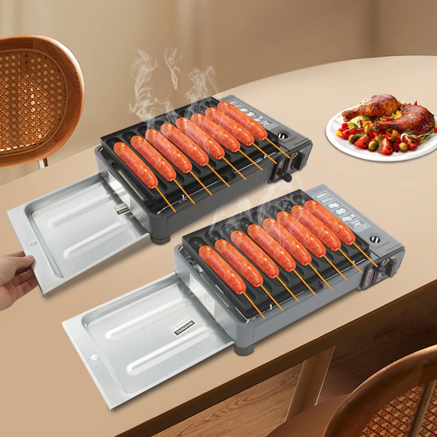 Gas Grill Stove,Sausage Grill Plate,Plastic Box Portable Camping Butane Stove Adjustable Flame