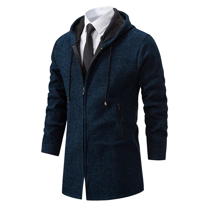 Winter Men's Thickened Hoodies Jacket  Long Sleeve Sweatshirts Cardigan  Solid Color Tops Overcoat