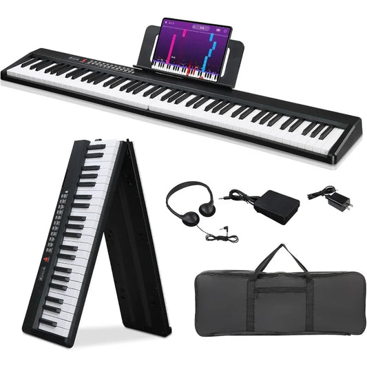 88 Key Foldable Electronic Piano, Semi-Weighted Digital Piano with Dual Bluetooth Mode (Black)