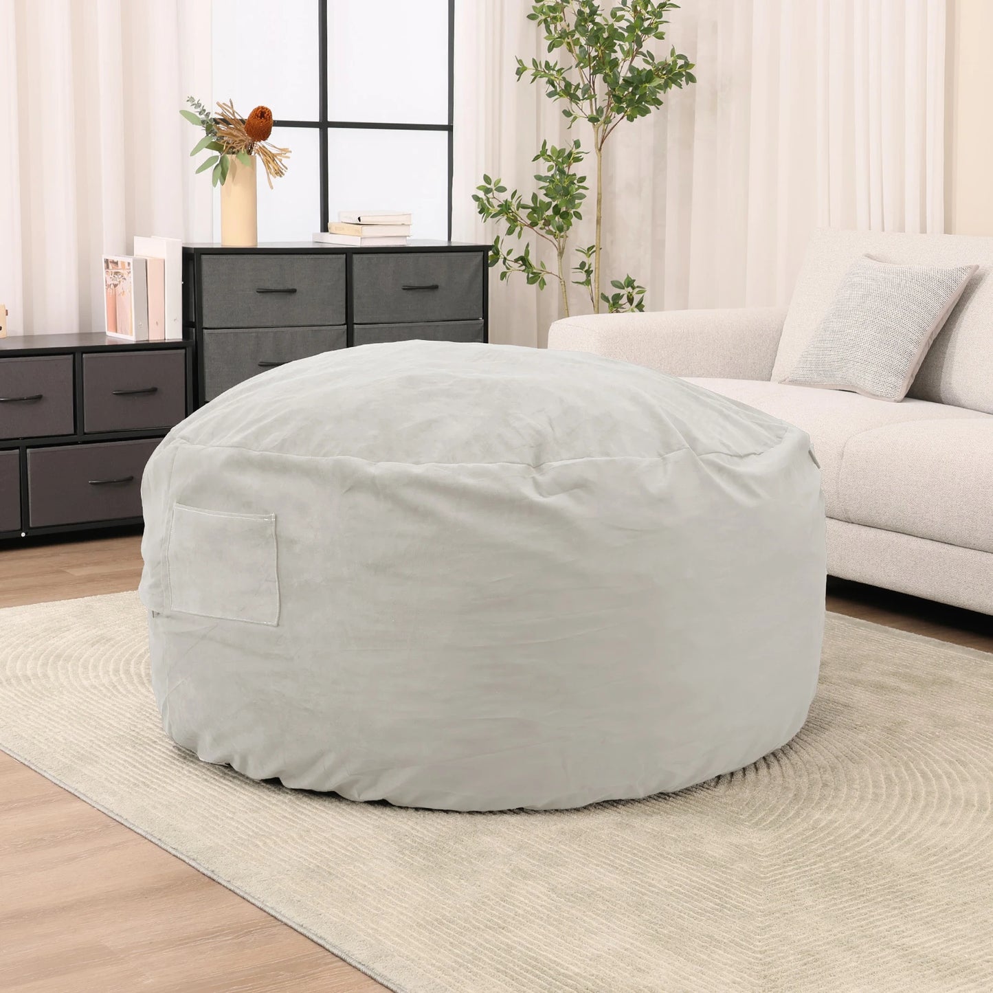 Oversized 3/4FT Bean Bag Chair, Reading Foam Filled Couch,Removable Cover inside Furniture