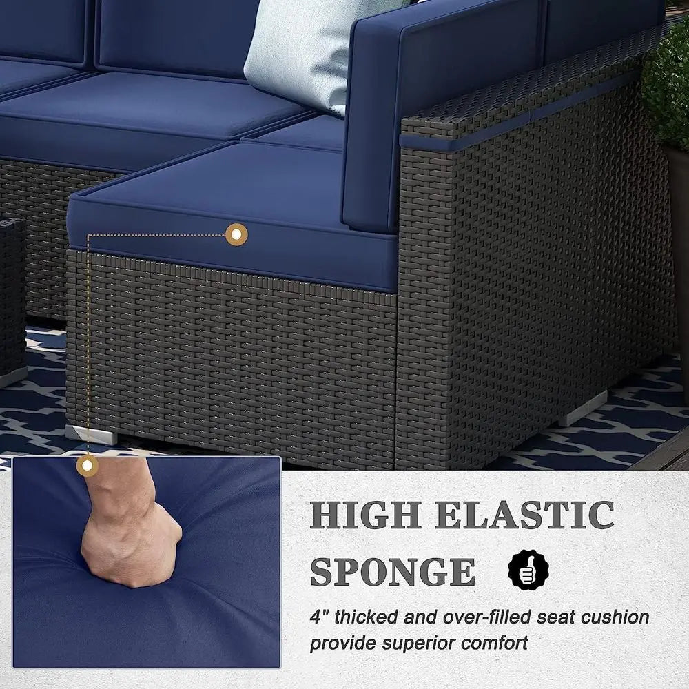 8-Piece Outdoor Wicker Sofa Set with Propane Fire Pit Table