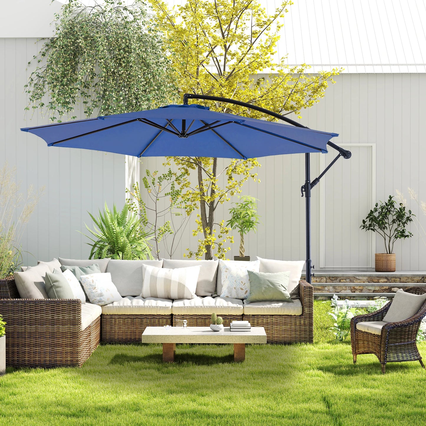 10FT Outdoor Patio Umbrella Hanging Cantilever,Easy Tilt Adjust,UV Protection 8 SturdyRibs yard deck