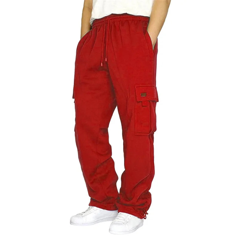 Men’s Loose Cargo Pants Casual Drawstring Elastic Waist Wide Leg Athletic Trousers