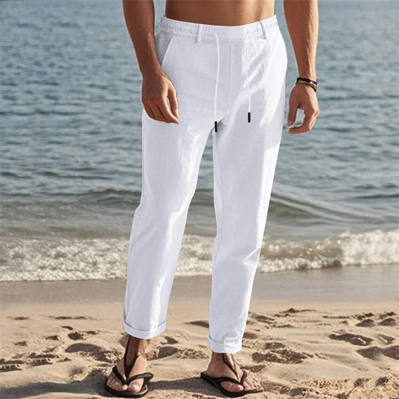 Men s Lightweight Drawstring Linen Pants-Pockets ComfortableTrousers for Summer Beach Wear