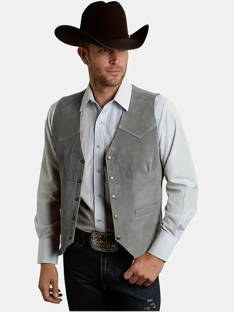 Vintage Suede Leather Men's Vest Slim Fit Sleeveless Jacket V-Neck Regular Fit Suit Vest Waistcoat