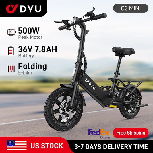 DYU C3 14 inch Electric Bicycle Peak 500W Motor 36V7.8AH Lithium Battery Electric Bike , city