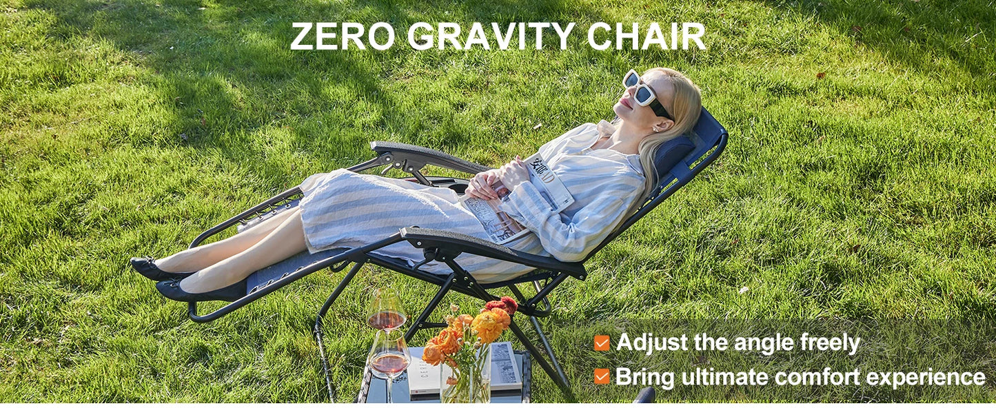 Zero Gravity Set 2 Portable Recliner Camping Patio Outdoor Chair,Cup Holder Trays Adjustable Pillow