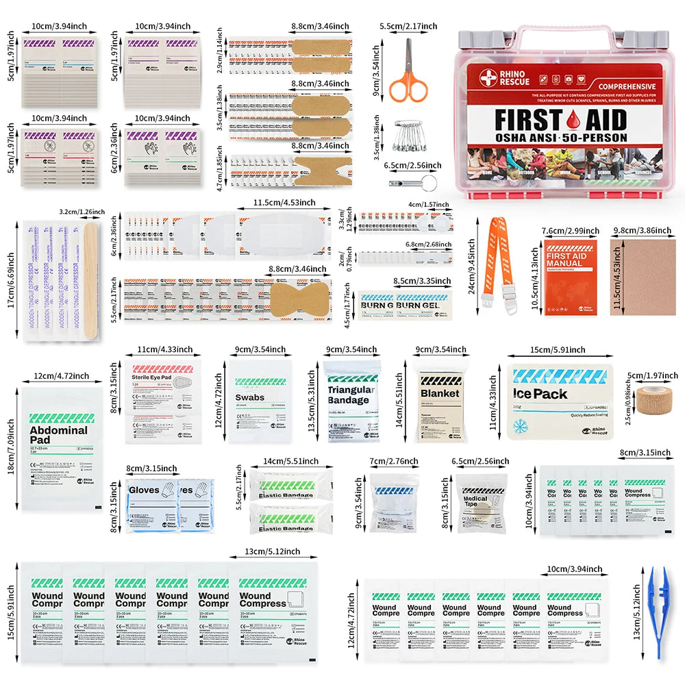 Rhino full-featured first aid kit, home/office emergency medical supplies, car, outdoor, travel