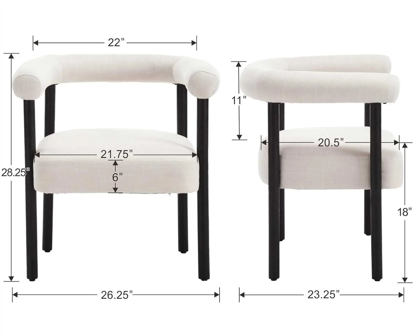 Mid-Century 2 Modern Dining Chairs, Armrest Barrel Side Accent Chairs Curved Back, Upholstered,wood