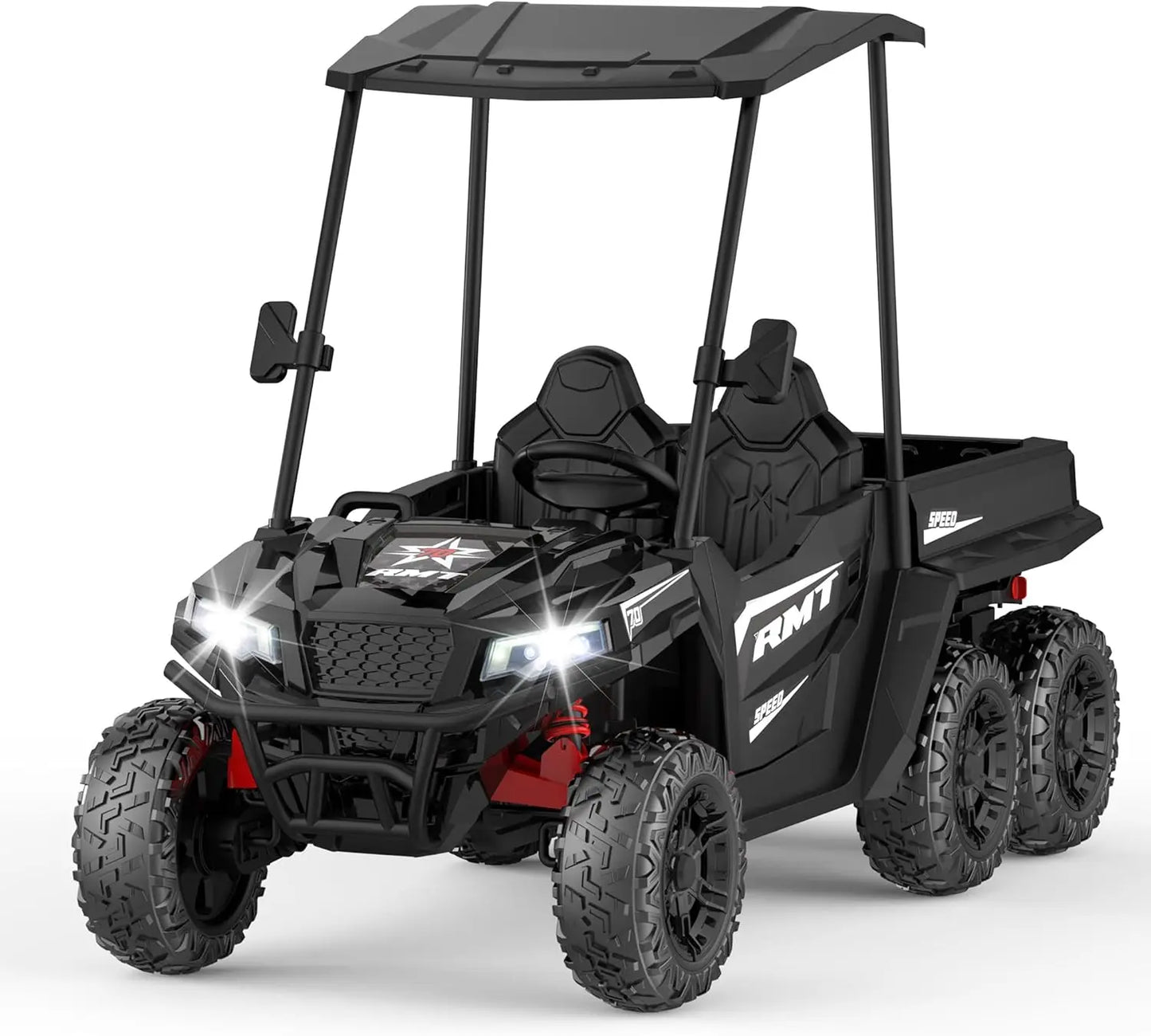 24V Kids Ride on Toys, 2 Seater Car Truck w/Sun Shade, Dump Bed & Shovel, 4WD Electric Ride