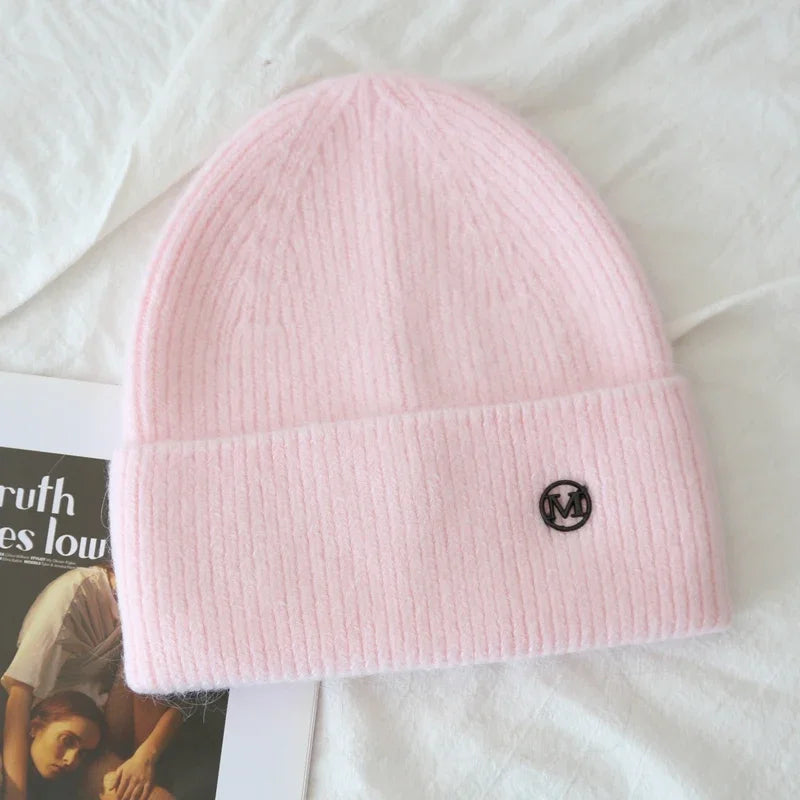 2024 Fluffy  Angora Hat Rabbit Fur Warm Winter Cashmere Wool Soft  Beanies Knitted Outdoor Female