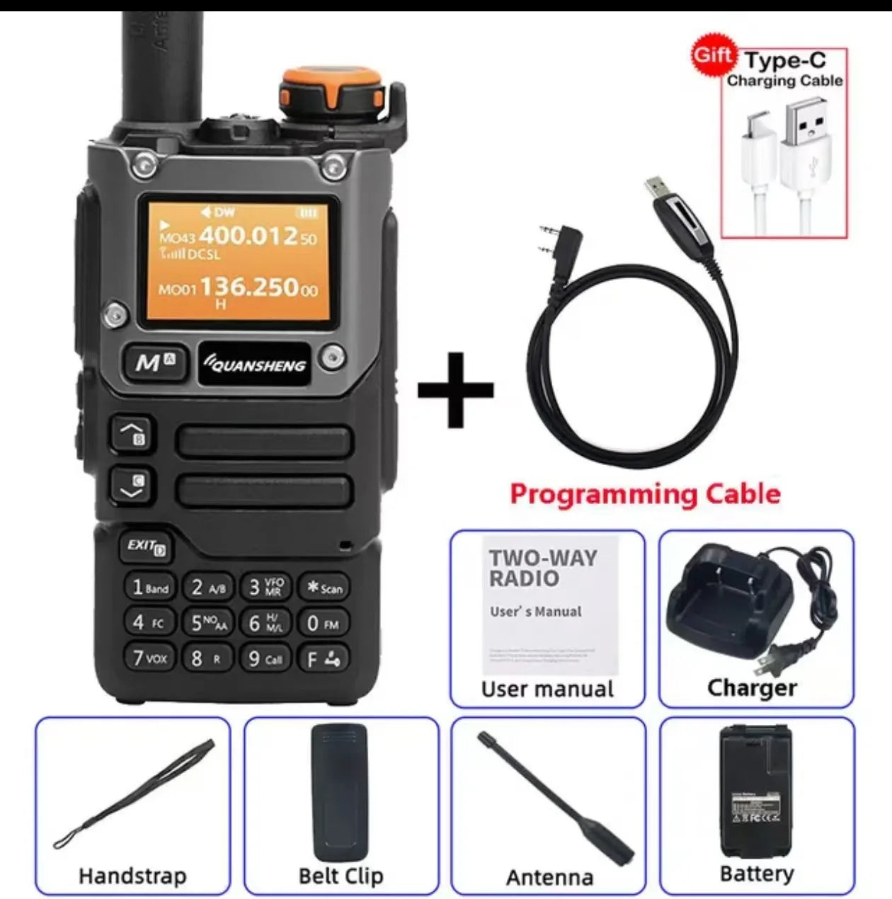UV-K6 Walkie UVK58 Air Band Radio TyepC Charge UHF VHF DTMF Scrambler NOAA Wireless Frequency 2 Way