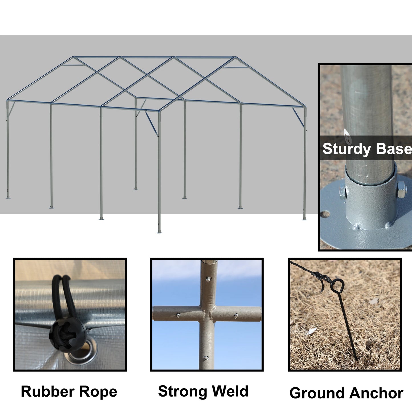 Carport 10x20ft Portable Garage Canopy Heavy Duty, with Mesh Windows and Removable Sidewalls