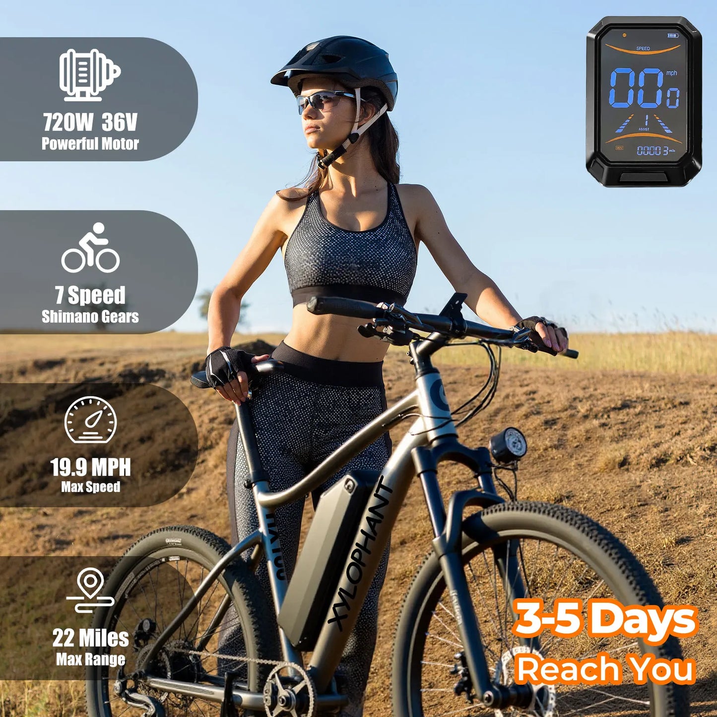 E-Bike 26" Peak 750W 20Mph 7-Speed Front Suspension With Break Lcd Display Electric Bicycle, Adult