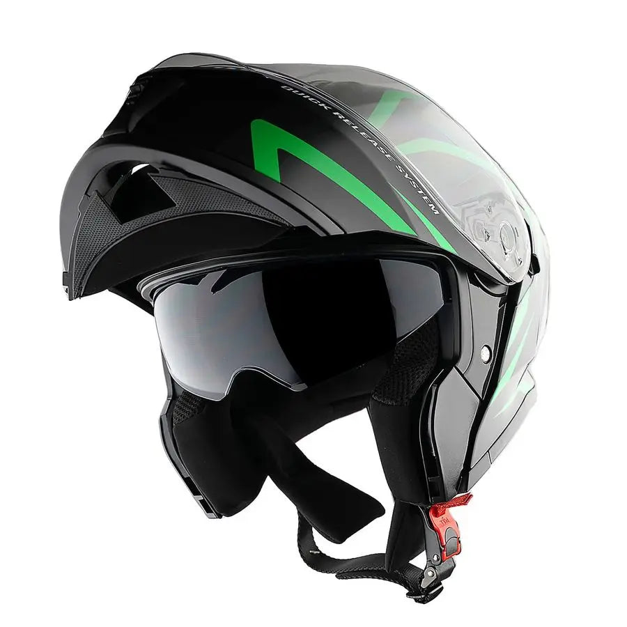 New Motorcycle Bike Modular Full Face Helmet Dual Visor Sun ShieldRechargeable LED Tail Light LEDX90
