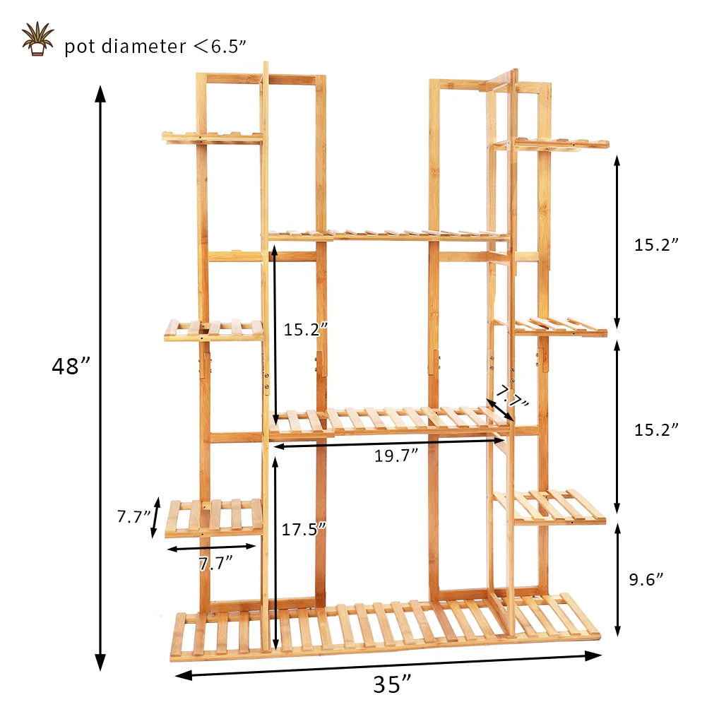 IndoorExtra Large Bamboo Plant Stand for Indoor Plants 9 Tier Organizer Living Room