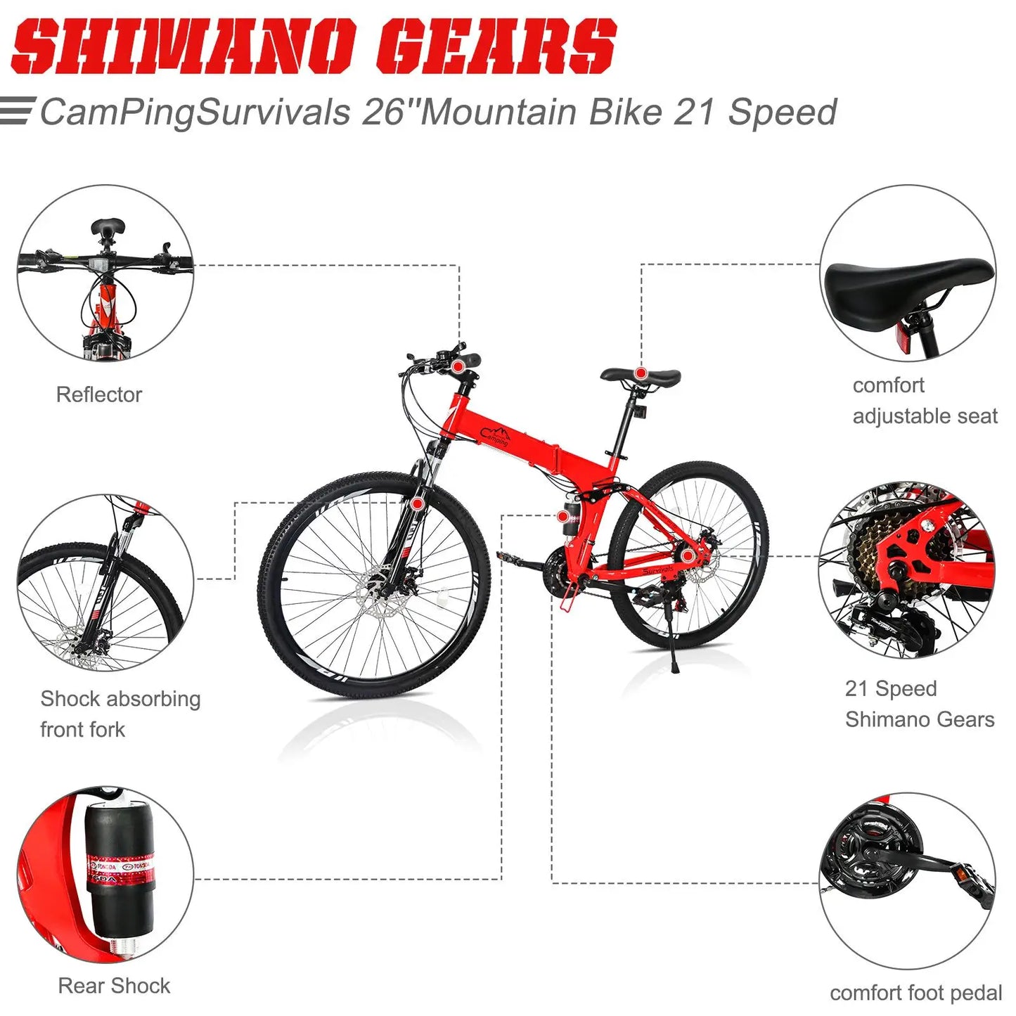 Survivals 26'' Land Rover TX30 Mountain Bike - High Carbon Steel, 21, 100kg Capacity, Red & Black